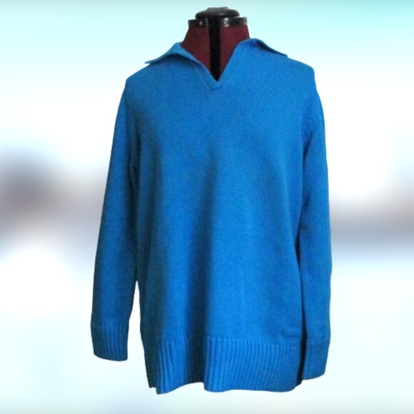 100% Cotton Cerulean Blue Collar Pullover Sweater - Picture 2 of 10